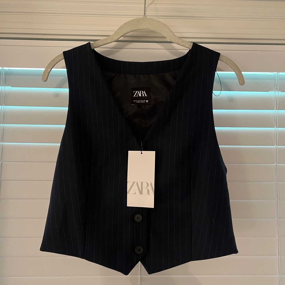 Zara Pinstripe Vest - Navy